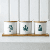 3 Pots Épices Céramique Feuilles Support bois 1
