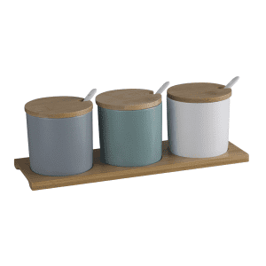 3 Pots Épices Céramique Multicolores Support bois