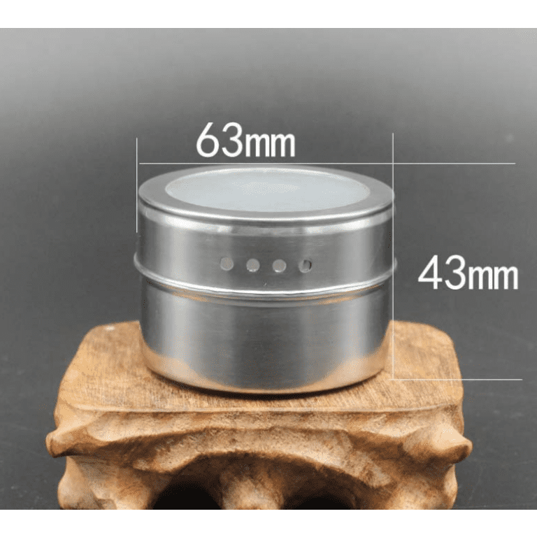 Support à épices Aimanté - 6 Pots En Verre Avec Saupoudreur - Pour Frigo Ou Mur - Inox 15,5x17,5x18,5 Cm - 9