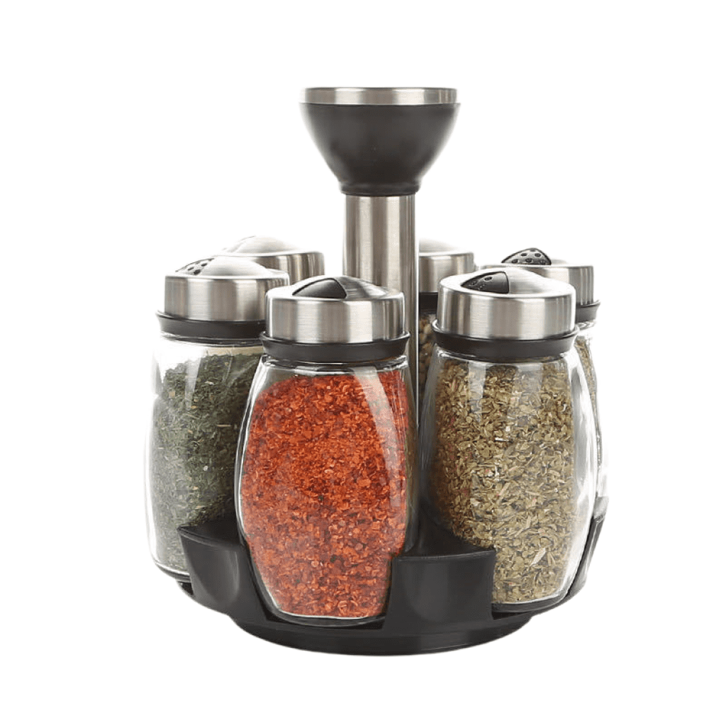 Set de 6 pots à épices ronds verre et métal chromé