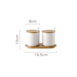 2 Pots Épices Support Céramique Bois 8cm Blanc taille
