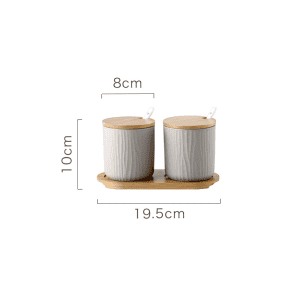 2 Pots Épices Support Céramique Bois 8cm Gris taille