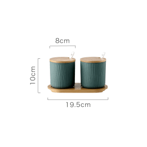 2 Pots Épices Support Céramique Bois 8cm Vert taille