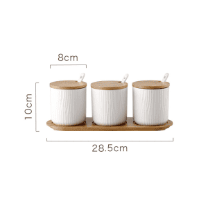 3 Pots Épices Support Céramique Bois 8cm Blanc taille