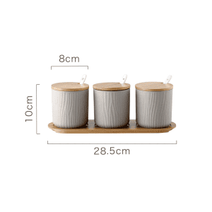 3 Pots Épices Support Céramique Bois 8cm Gris taille