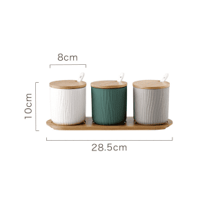 3 Pots Épices Support Céramique Bois 8cm Multicolore taille