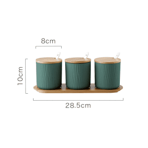 3 Pots Épices Support Céramique Bois 8cm Vert taille