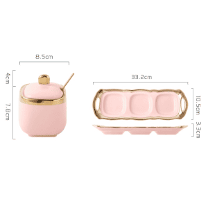 3 Pots à Épices Céramique Dorés Support Rose taille