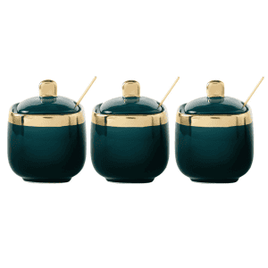 3 Pots Céramique Doré Vert 8cm