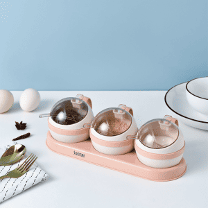 3 Pots Roses Plastique à Épices Fantaisie Support 1