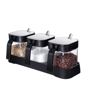 3 Pots Verre avec Support Cuillère