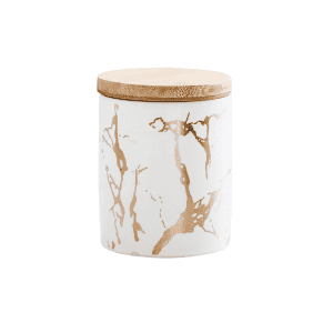 Pot Rond Céramique Bambou Doré Blanc 360ml