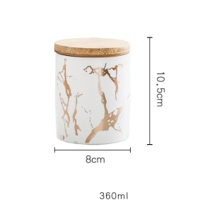 Pot Rond Céramique Bambou Doré Blanc 360ml taille