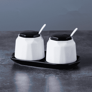 2 Pots Assaisonnement Support Céramique Blancs 1