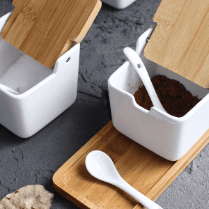 Petit Pot Blanc Céramique Bois 260ml 1